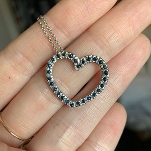 14k White Gold Sapphire Heart Necklace